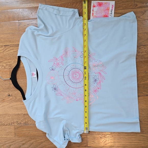 ELECTRIC PINK BRAND WOMENS BLUE ZODIAC SIGNS CROP TOP TEE-SHIRT SIZE XL - Picture 9 of 16
